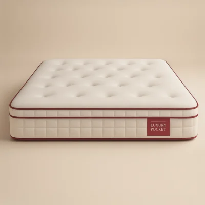 Layered luxury mattress on a bed frame