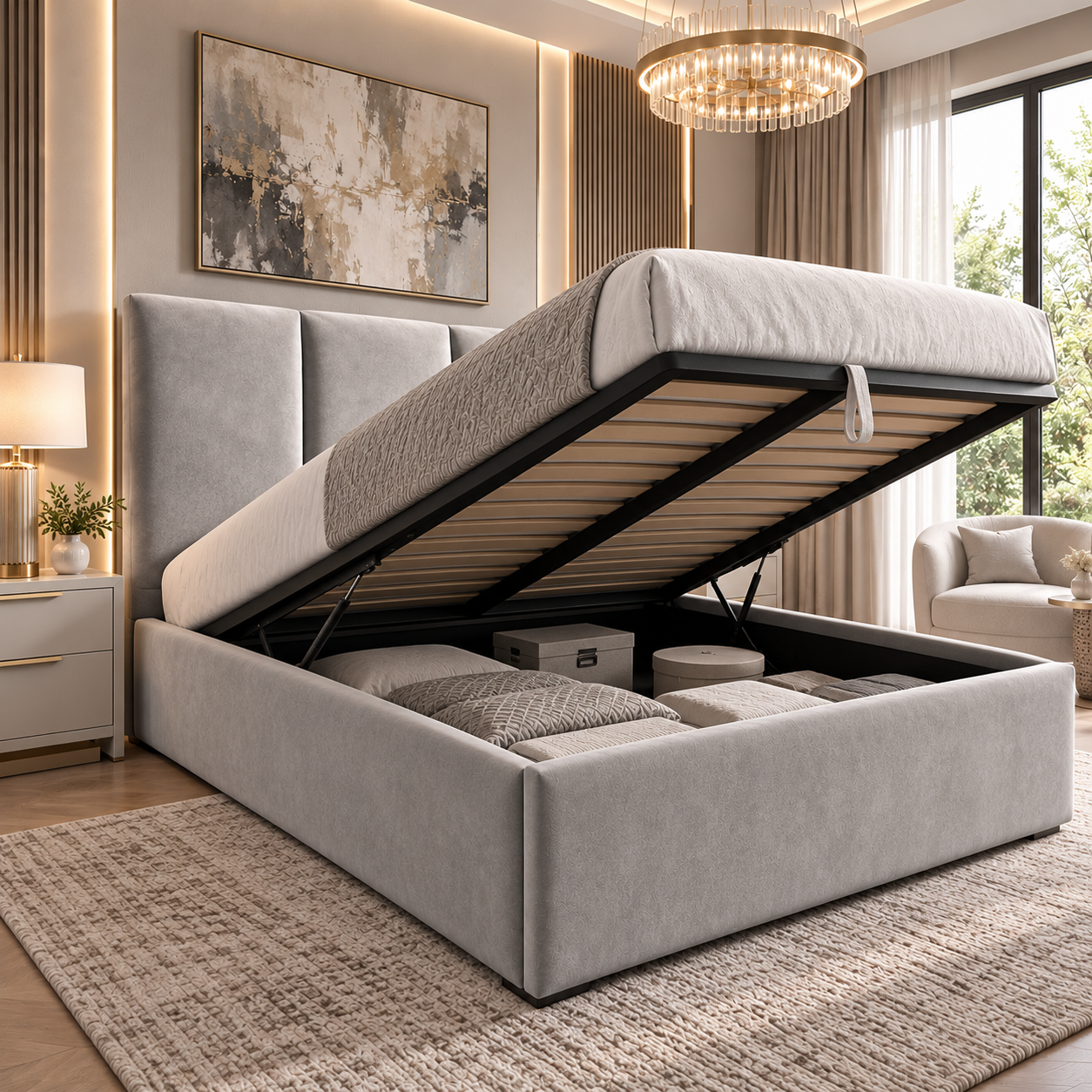 Gas lift-up ottoman storage base