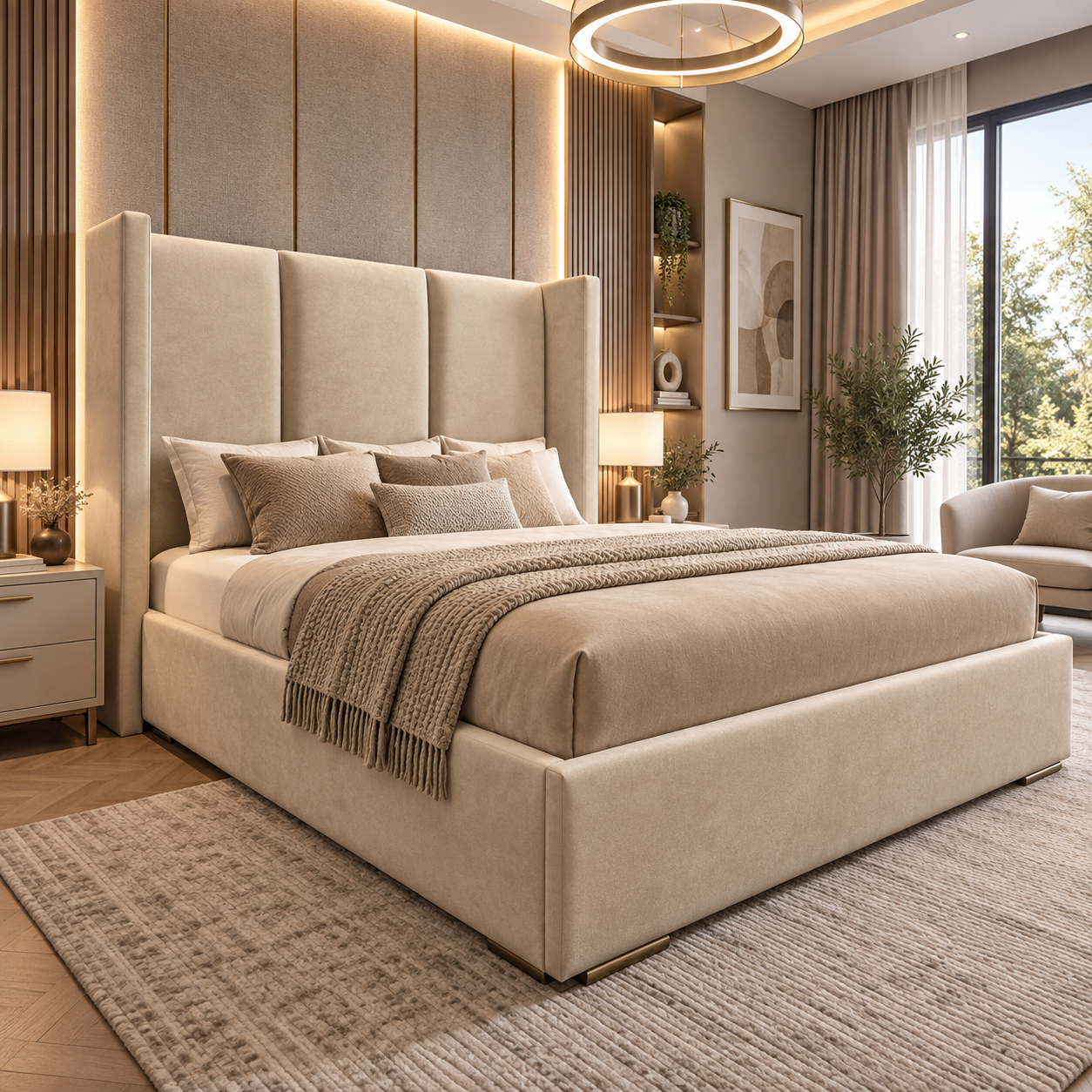 Rabbora Thames Slatted Wingback Bed