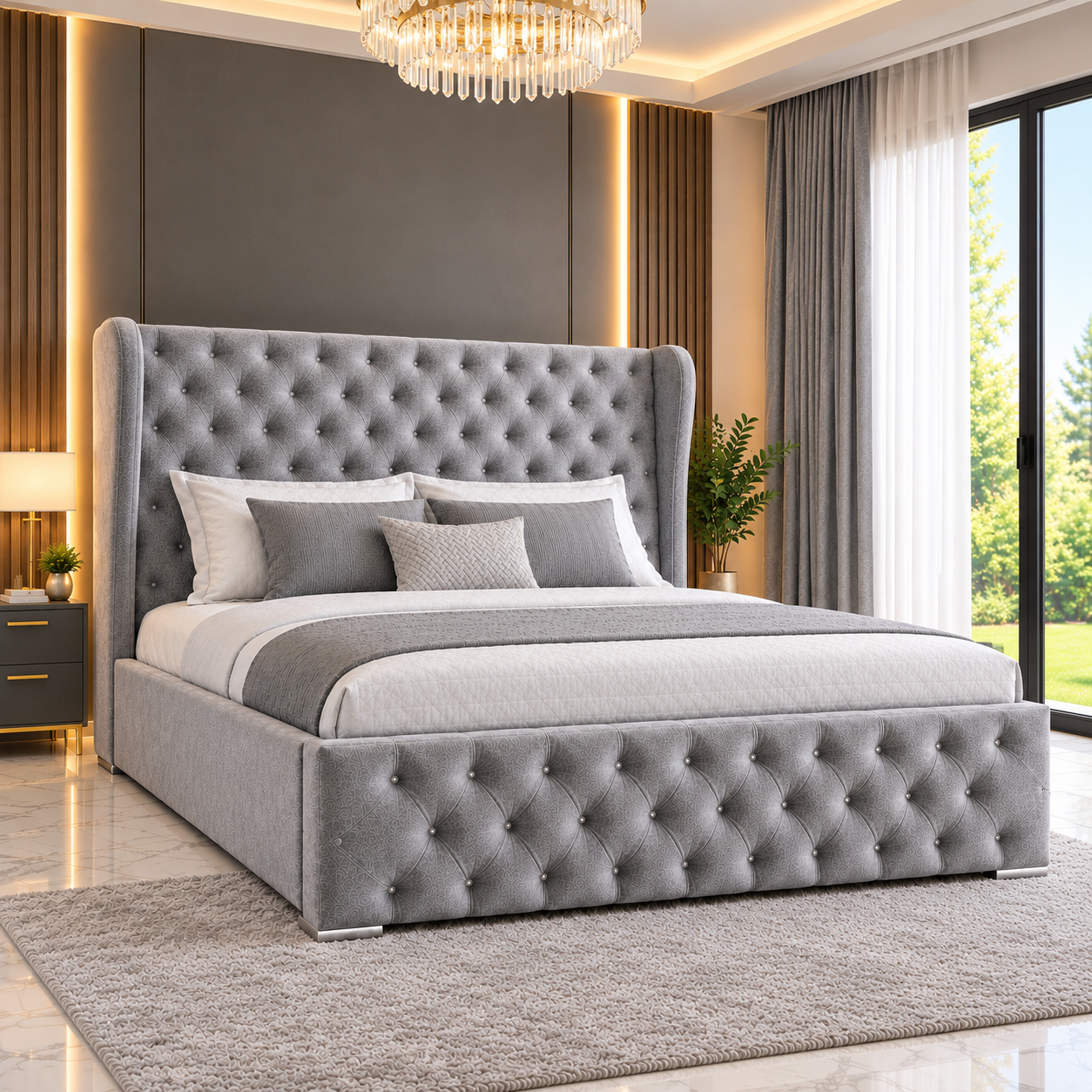 Rabbora Kendal Slatted Wingback Bed